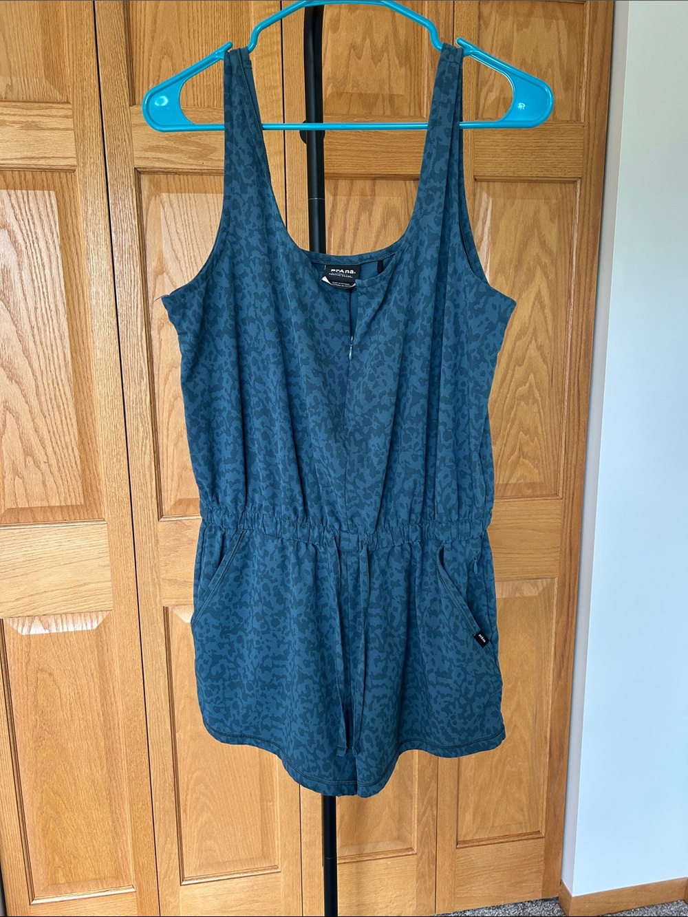 Prana Dark Teal Sleeveless Romper with Subtle Print